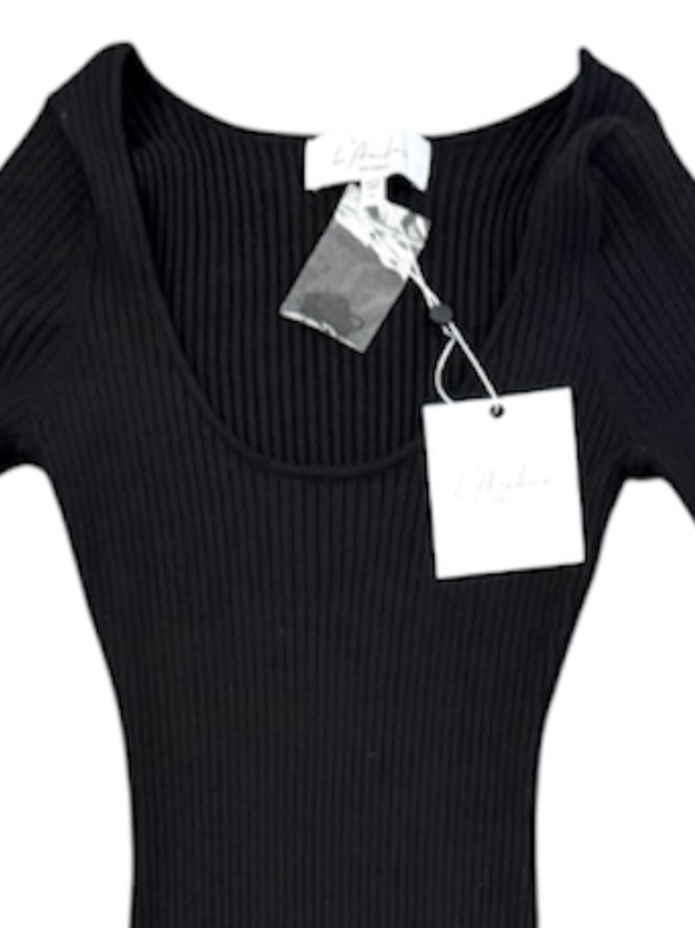L’Academie Black Ribbed Side Slit Long Sleeve Maxi Dress NWT - Picture 2 of 10